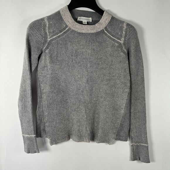 White + Warren Cashmere Sweater Womens Small Gray Waffle Knit Shrunken‎ Crewneck - Picture 1 of 5